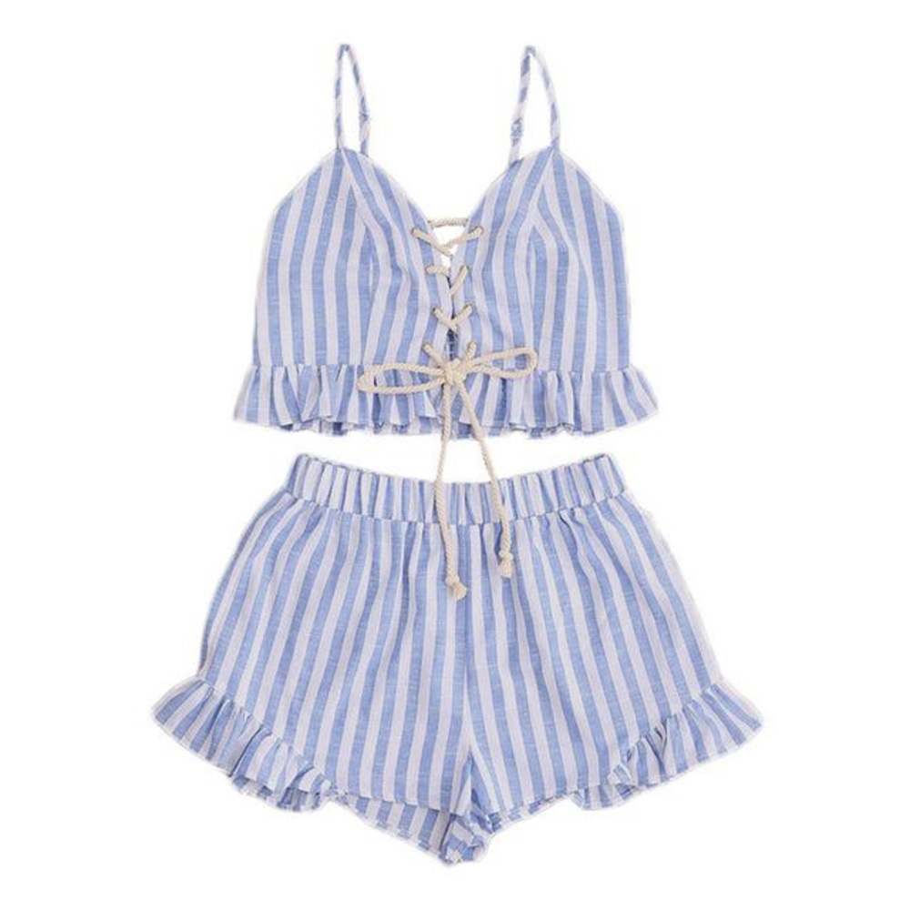Cute blue & white linen short set